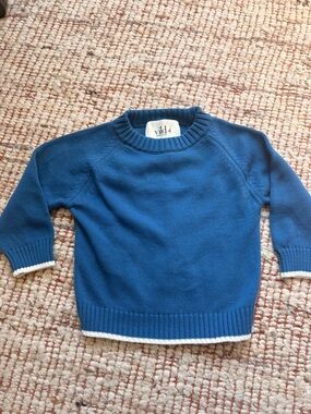 Vild Blue Knit Crewneck Sweater with White Trim